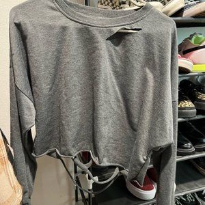 Gray distressed crop sweater